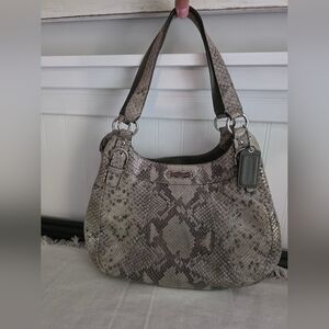 Coach Shoulder Bag Grey Leather Snake Skin Purse E1293 F19678